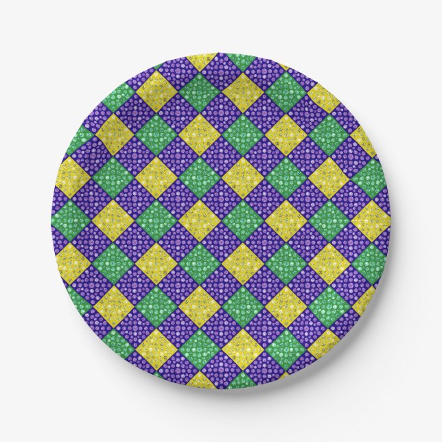 Mardi Gras Harlequin Diamond Carnival Pattern Paper Plate (Front)