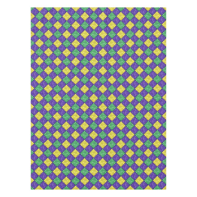 Mardi Gras Harlequin Diamond Carnival Pattern Tablecloth (Front)