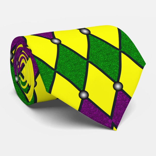 Mardi Gras Harlequin Diamond Pattern Tie (Rolled)