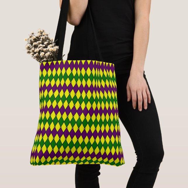 Mardi Gras Harlequin Diamond Pattern Tote Bag (Close Up)