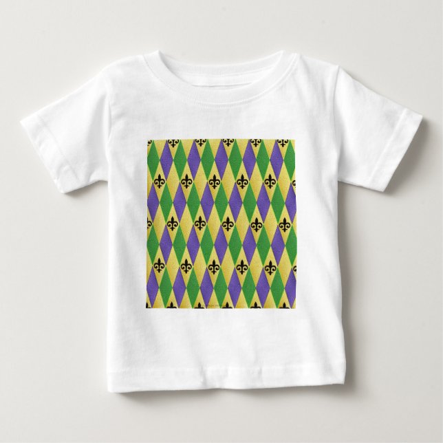 Mardi Gras Harlequin Fleur De Lis Baby T-Shirt (Front)