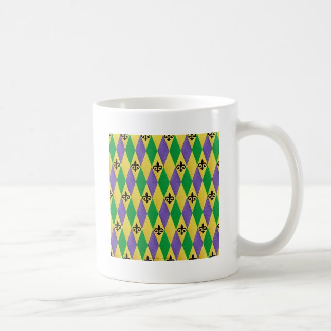 Mardi Gras Harlequin Fleur De Lis Coffee Mug (Right)