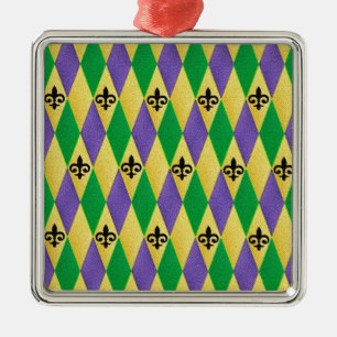 Mardi Gras Harlequin Fleur De Lis Metal Tree Decoration