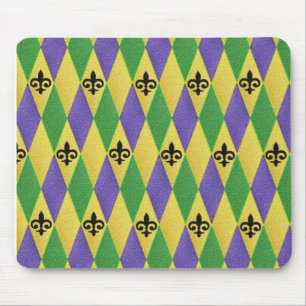 Mardi Gras Harlequin Fleur De Lis Mouse Pad