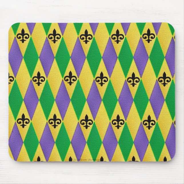 Mardi Gras Harlequin Fleur De Lis Mouse Pad (Front)