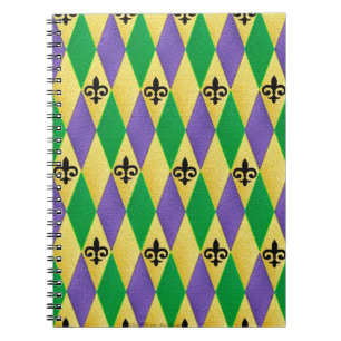 Mardi Gras Harlequin Fleur De Lis Notebook