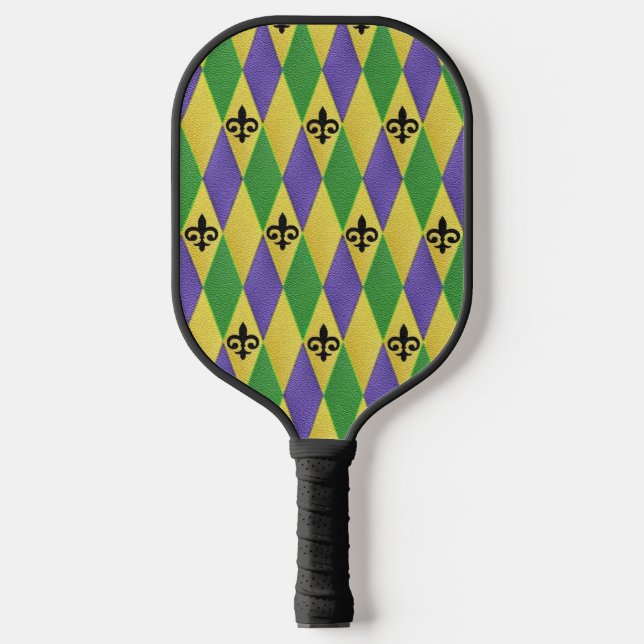 Mardi Gras Harlequin Fleur De Lis  Pickleball Paddle (Front)