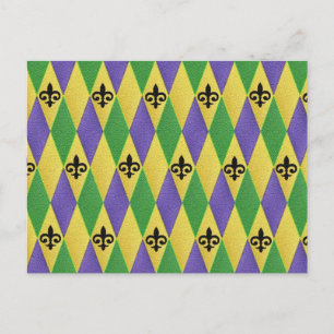 Mardi Gras Harlequin Fleur De Lis Postcard