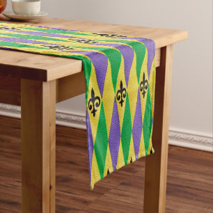 Mardi Gras Harlequin Fleur De Lis  Short Table Runner