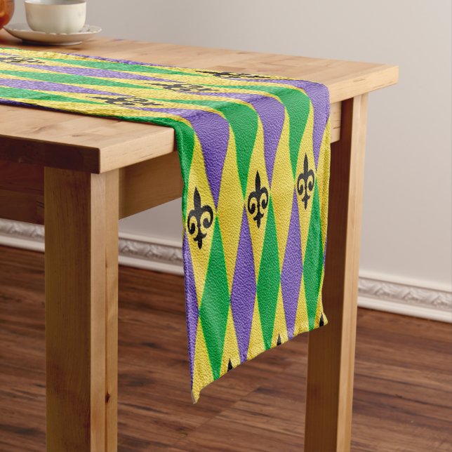 Mardi Gras Harlequin Fleur De Lis  Short Table Runner (In Situ)