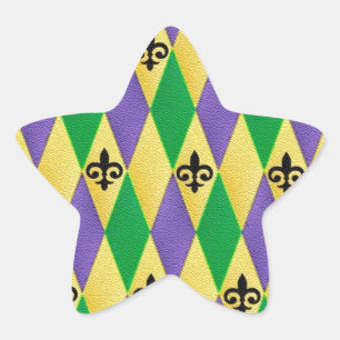 Mardi Gras Harlequin Fleur De Lis Star Sticker