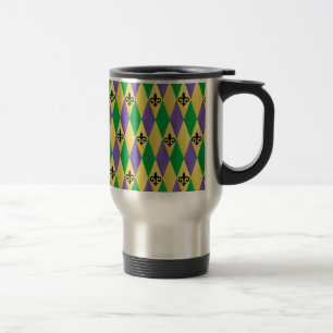 Mardi Gras Harlequin Fleur De Lis Travel Mug