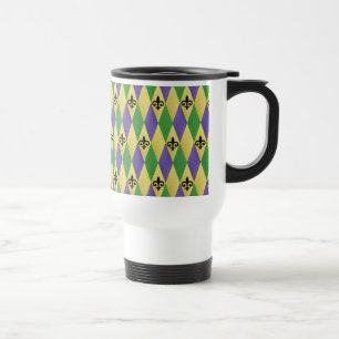 Mardi Gras Harlequin Fleur De Lis Travel Mug