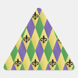 Mardi Gras Harlequin Fleur De Lis Triangle Sticker