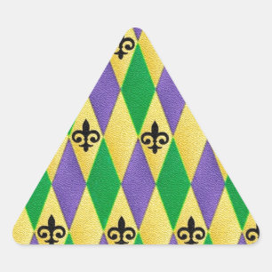 Mardi Gras Harlequin Fleur De Lis Triangle Sticker