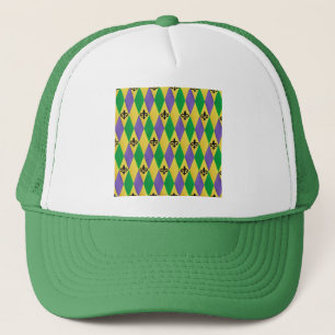 Mardi Gras Harlequin Fleur De Lis Trucker Hat