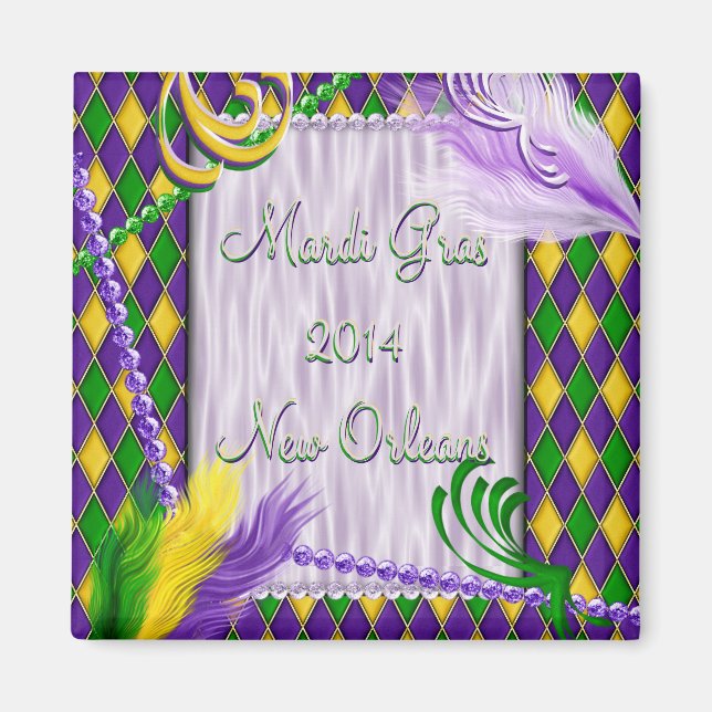 Mardi Gras Harlequin Magnet with Embellishments (Front)
