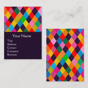 MARDI GRAS HARLEQUIN PATTERN Colourful Rhombi Business Card