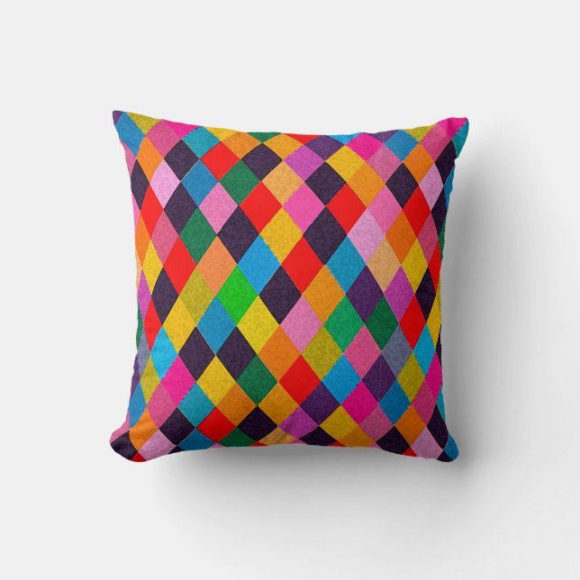 MARDI GRAS HARLEQUIN PATTERN Colourful Rhombi Cushion (Front)