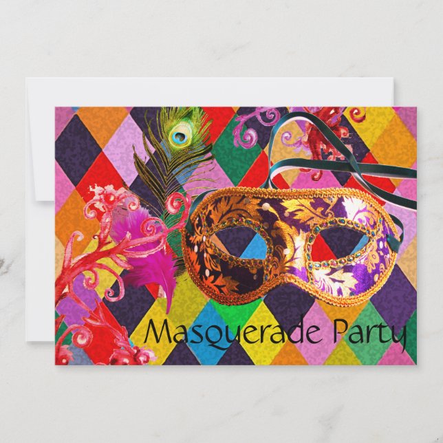MARDI GRAS HARLEQUIN PATTERN Colourful Rhombi  Invitation (Front)