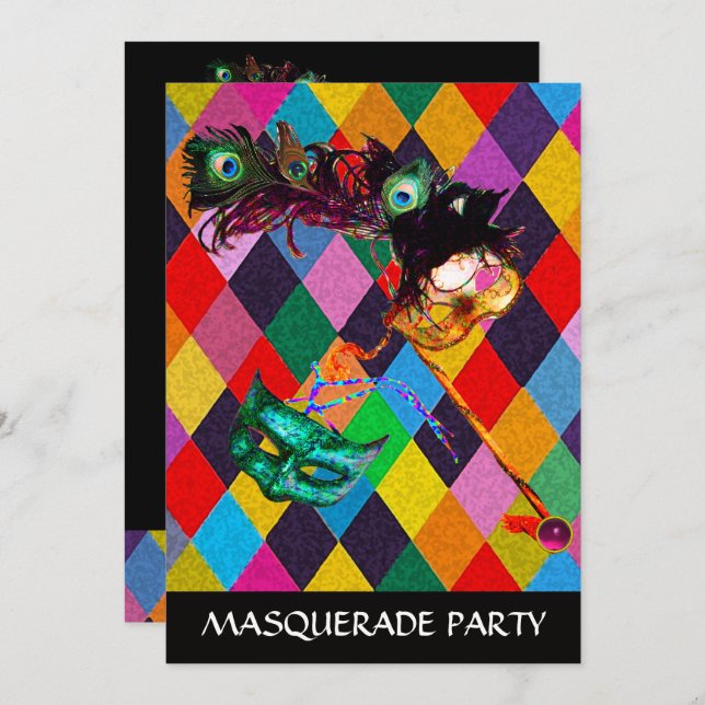 MARDI GRAS HARLEQUIN PATTERN Colourful Rhombi  Invitation (Front/Back)