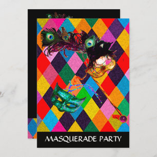 MARDI GRAS HARLEQUIN PATTERN Colourful Rhombi  Invitation