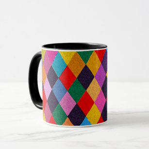 MARDI GRAS HARLEQUIN PATTERN Colourful Rhombi  Mug