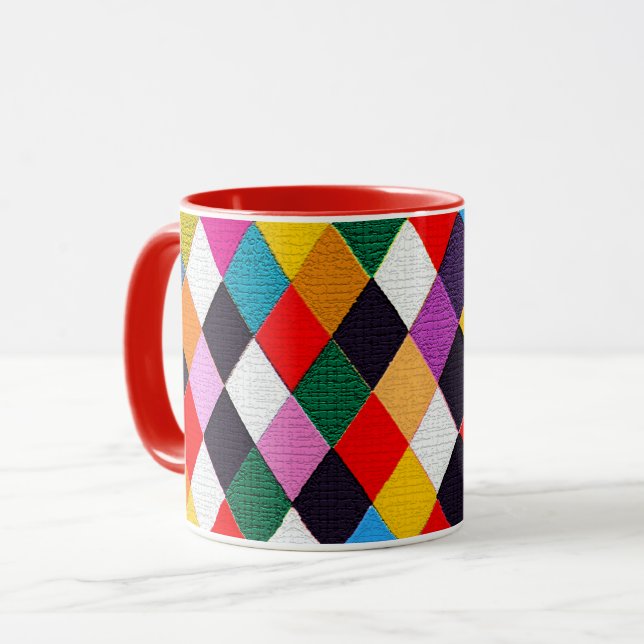 MARDI GRAS HARLEQUIN PATTERN Colourful Rhombi  Mug (Front Left)