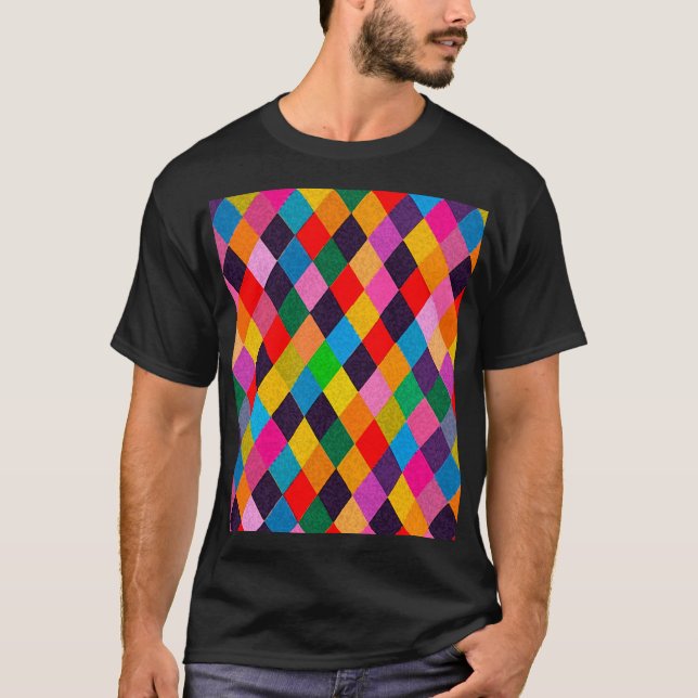 MARDI GRAS HARLEQUIN PATTERN Colourful Rhombi T-Shirt (Front)