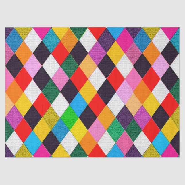 MARDI GRAS HARLEQUIN PATTERN Colourful Rhombi  Tissue Paper (Front)