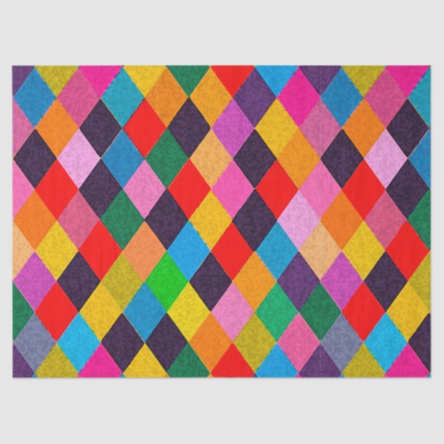 MARDI GRAS HARLEQUIN PATTERN Colourful Rhombi  Tissue Paper (Front)