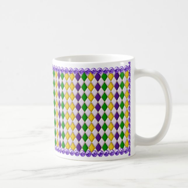 Mardi Gras Harlequin Pattern Mug w/Purple Beads (Right)