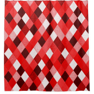 MARDI GRAS HARLEQUIN PATTERN Red Pink White Rhombi Shower Curtain