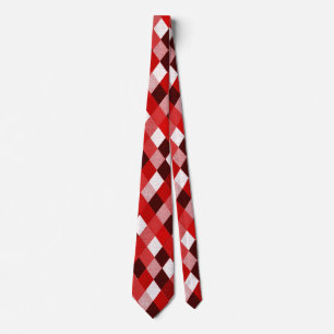 MARDI GRAS HARLEQUIN PATTERN Red Pink White Rhombi Tie