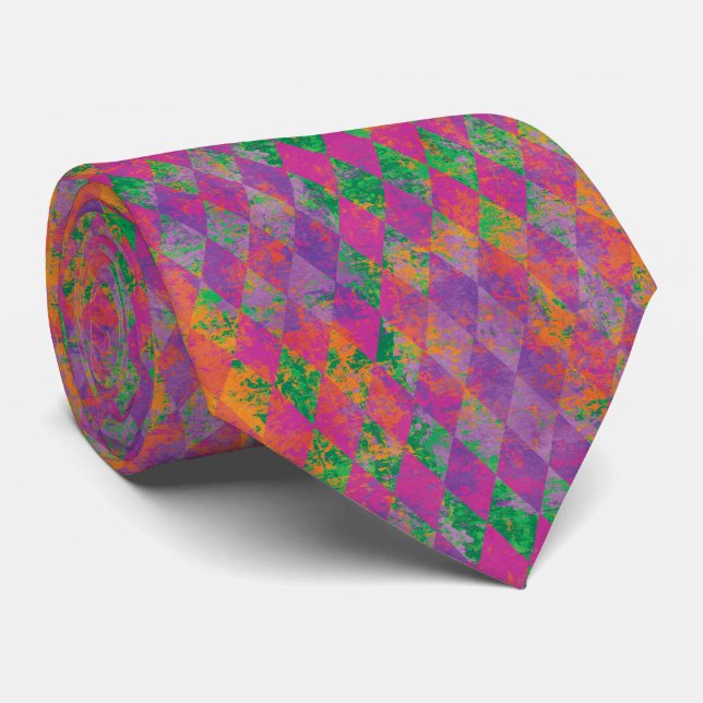 Mardi Gras Harlequin Pattern Tie (Rolled)