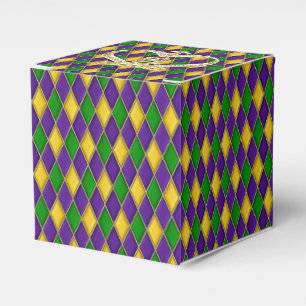 Mardi Gras Harlequin pattern with Crown Favour Box