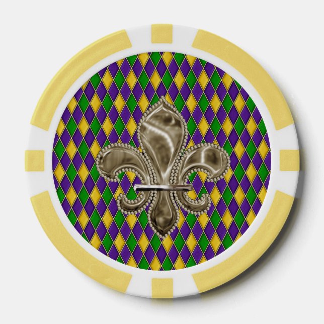 Mardi Gras Harlequin Pattern With Fleur de Lis Poker Chips (Front)
