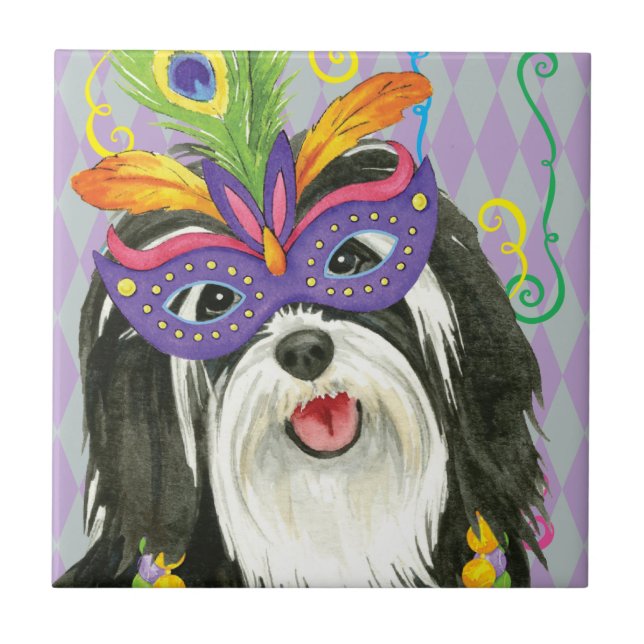 Mardi Gras Havanese Ceramic Tile (Front)