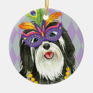 Mardi Gras Havanese Ceramic Tree Decoration