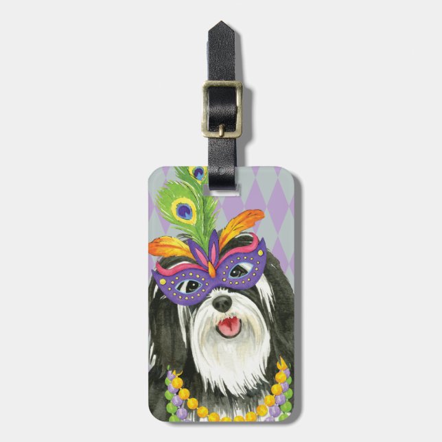 Mardi Gras Havanese Luggage Tag (Front Vertical)