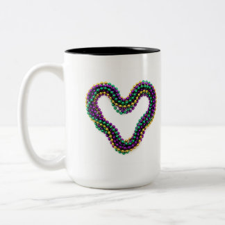 Mardi Gras Heart Beads Purple Gold Green Festive  Two-Tone Coffee Mug