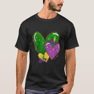 Mardi Gras Heart Glitter Print Mask Funny Mardi Gr T-Shirt