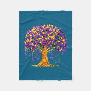 Mardi Gras Heart Tree Beads Artwork Fleece Blanket