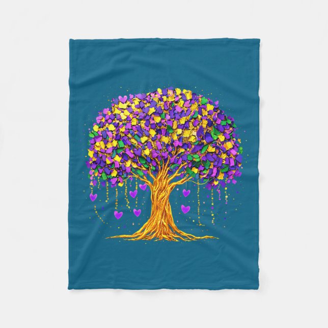 Mardi Gras Heart Tree Beads Artwork Fleece Blanket (Front)