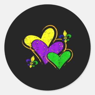 Mardi Gras Hearts Cute Outfit Women Girls Kids Tod Classic Round Sticker