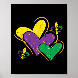 Mardi Gras Hearts Cute Outfit Women Girls Kids Tod Poster