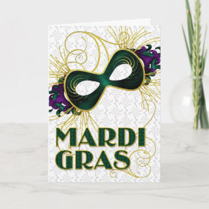 Mardi Gras in Violet - Gold - Green Mask Card