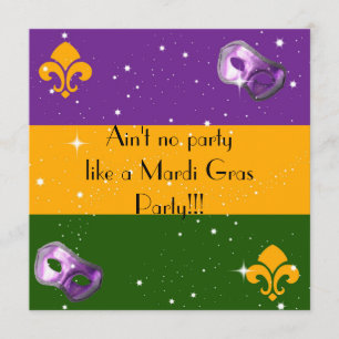 Mardi Gras invitations with mask and fleur de lis