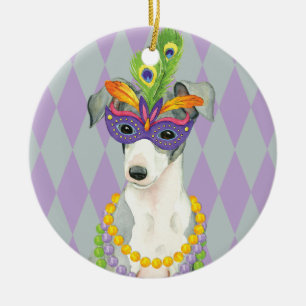 Mardi Gras Italian Greyhound Ceramic Ornament