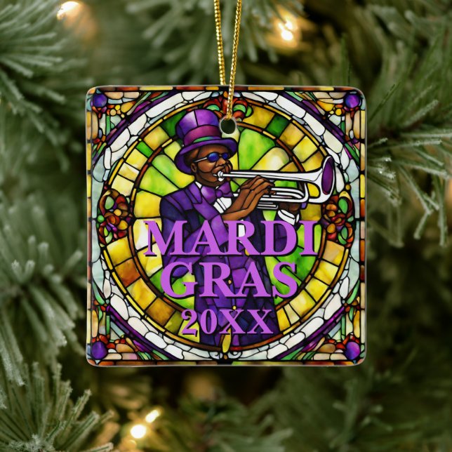 Mardi Gras Jazz Ceramic Ornament (Tree)